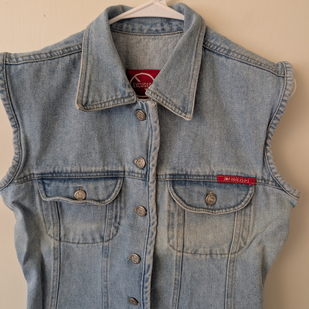 Vintage No Excuses Womens Medium 100% Cotton Denim Vest Coastal Cowgirl Western - Picture 3 of 6